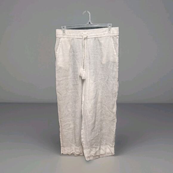 Cynthia Rowley 100% Linen Wide Leg Pant Cropped XL Bright White Semi Sheer Beach - Picture 1 of 9
